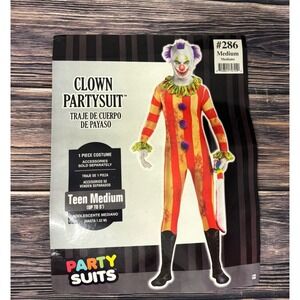 Clown Partysuit Costume Teen Medium Adult Red Striped Halloween Cosplay Jumpsuit
